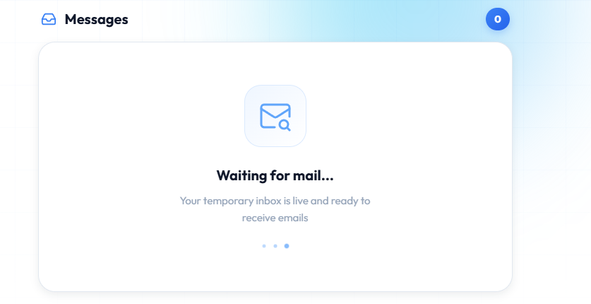 Messages section showing 'Waiting for mail...' state